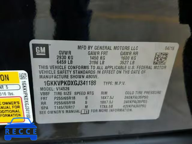 2016 GMC ACADIA SLE 1GKKVPKDXGJ341188 зображення 9