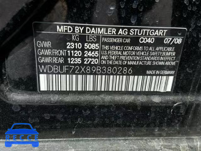 2009 MERCEDES-BENZ E550 WDBUF72X89B380286 зображення 9
