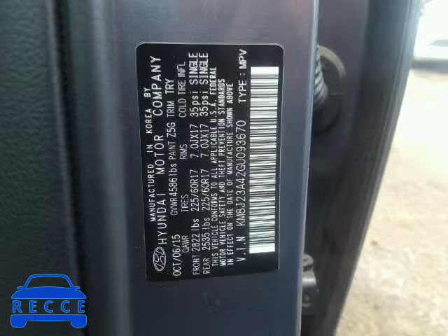 2016 HYUNDAI TUCSON SE KM8J23A42GU093670 image 9