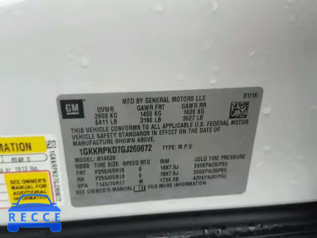 2016 GMC ACADIA SLE 1GKKRPKD7GJ269872 зображення 9