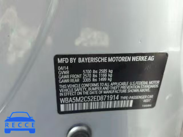 2014 BMW 535I GT WBA5M2C52ED871914 зображення 9