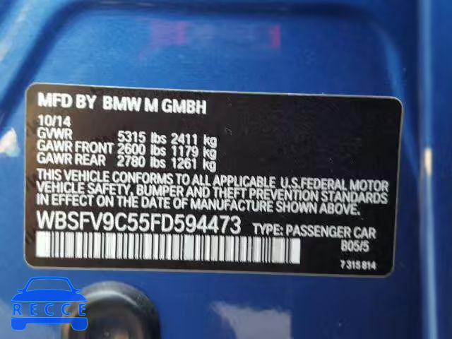 2015 BMW M5 WBSFV9C55FD594473 зображення 9