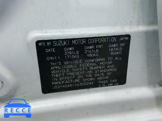 2012 SUZUKI SX4 JS2YA5A51C6300242 image 9