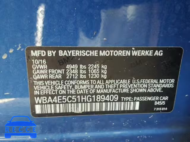 2017 BMW 440XI GRAN WBA4E5C51HG189409 image 9