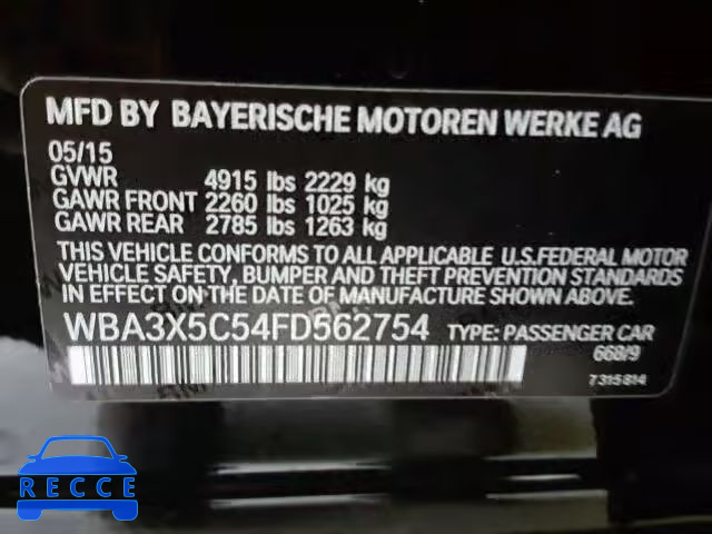 2015 BMW 328XI GT WBA3X5C54FD562754 зображення 9