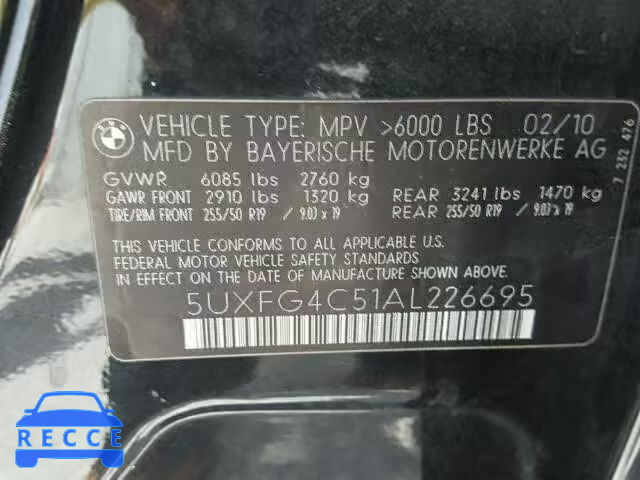 2010 BMW X6 XDRIVE3 5UXFG4C51AL226695 image 9