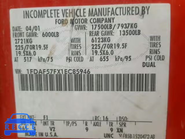 2001 FORD F550 SUPER 1FDAF57FX1EC85946 image 9