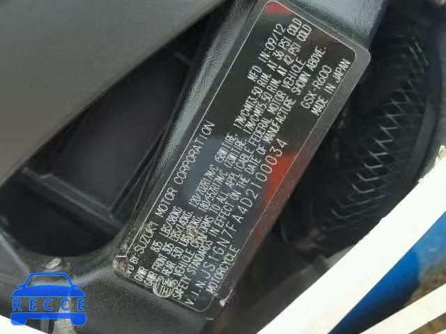 2013 SUZUKI GSX-R600 JS1GN7FA4D2100034 image 9