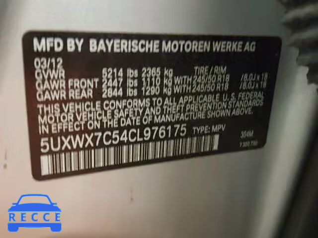 2012 BMW X3 XDRIVE3 5UXWX7C54CL976175 зображення 9