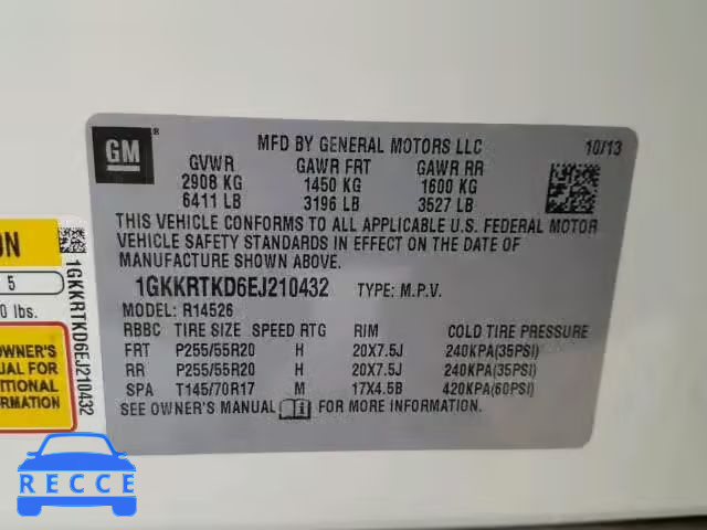 2014 GMC ACADIA DEN 1GKKRTKD6EJ210432 image 9