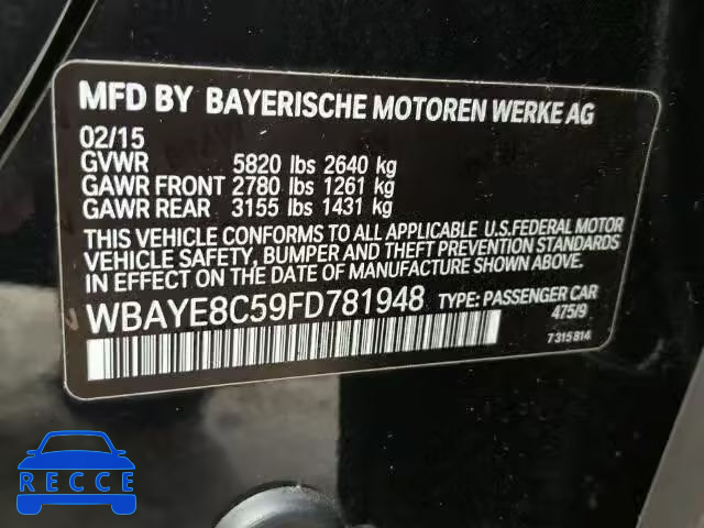 2015 BMW 750LI WBAYE8C59FD781948 image 9