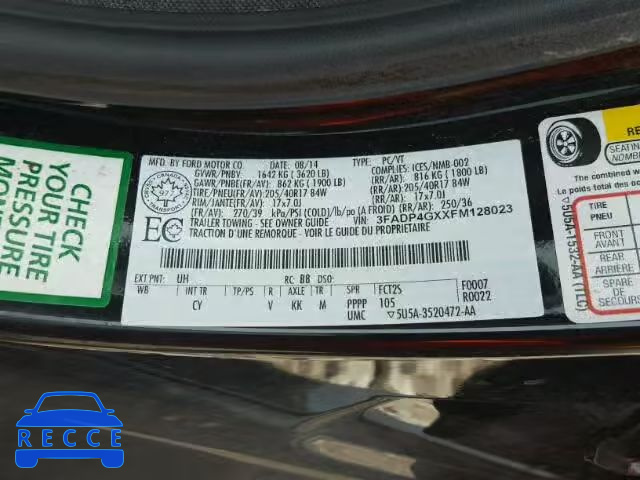 2015 FORD FIESTA ST 3FADP4GXXFM128023 image 9