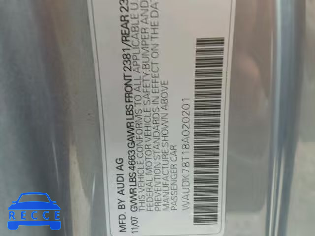 2008 AUDI A5 QUATTRO WAUDK78T18A020201 image 9
