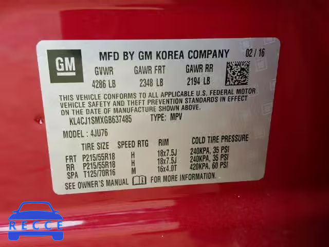 2016 BUICK ENCORE SPO KL4CJ1SMXGB637485 зображення 9