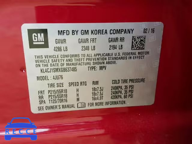 2016 BUICK ENCORE SPO KL4CJ1SMXGB637485 image 9