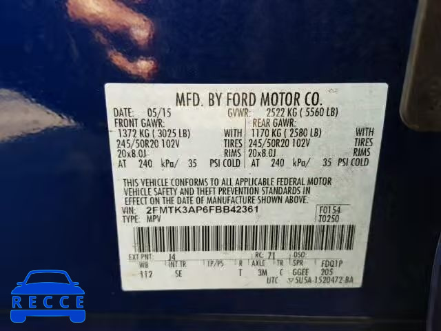 2015 FORD EDGE SPORT 2FMTK3AP6FBB42361 Bild 9