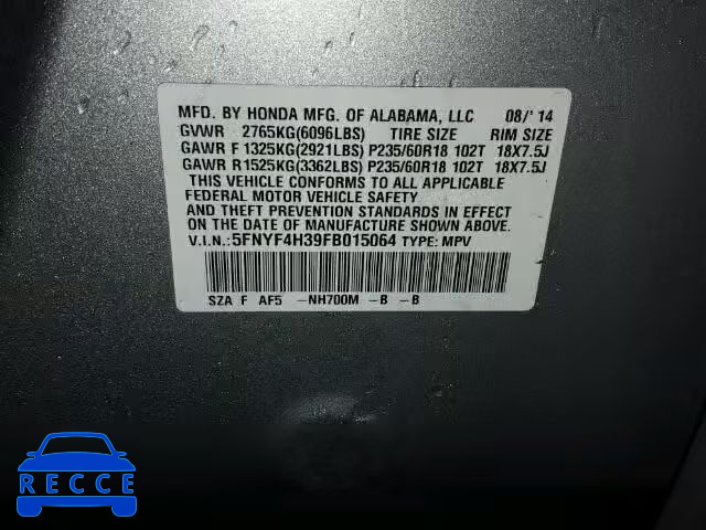 2015 HONDA PILOT SE 5FNYF4H39FB015064 image 9