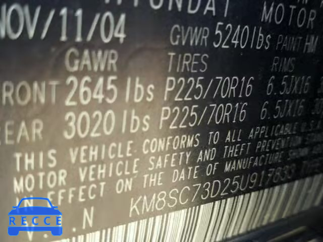 2005 HYUNDAI SANTA FE KM8SC73D2FU917833 image 9