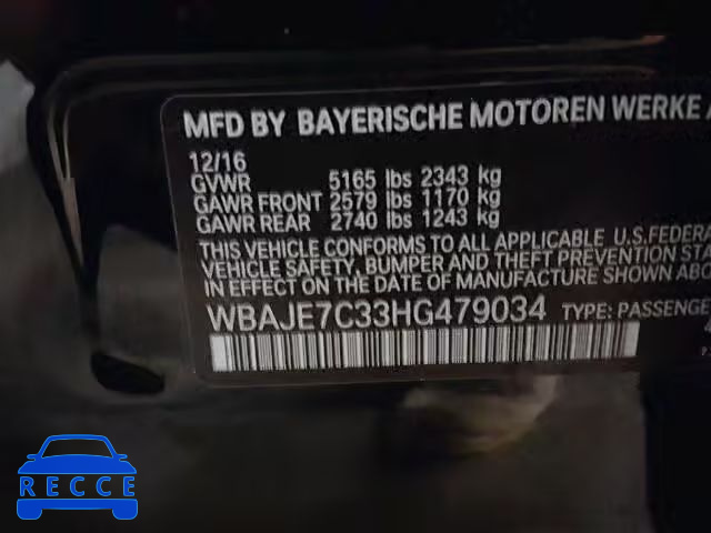 2017 BMW 540 XI WBAJE7C33HG479034 зображення 9
