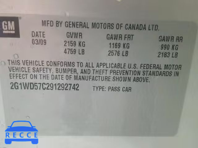 2009 CHEVROLET IMPALA SUP 2G1WD57C291292742 image 9
