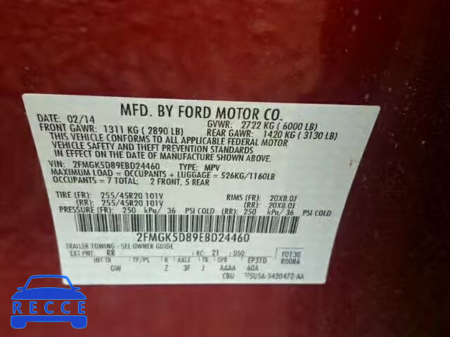 2014 FORD FLEX LIMIT 2FMGK5D89EBD24460 image 9