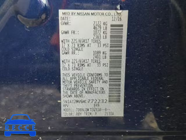 2017 NISSAN ROGUE SV 5N1AT2MV6HC772232 image 9