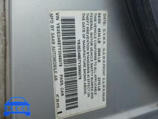 2000 SAAB 9-5 YS3ED48E7Y3066078 image 9