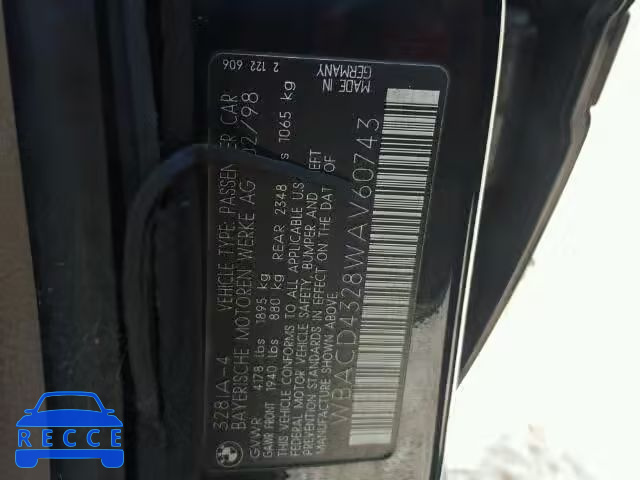 1998 BMW 328I AUTOMATIC WBACD4328WAV60743 image 9