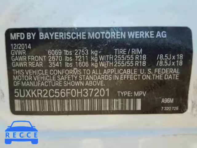 2015 BMW X5 SDRIVE3 5UXKR2C56F0H37201 зображення 9
