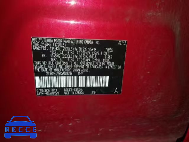 2012 TOYOTA RAV4 SPORT 2T3RK4DV8CW068089 image 9