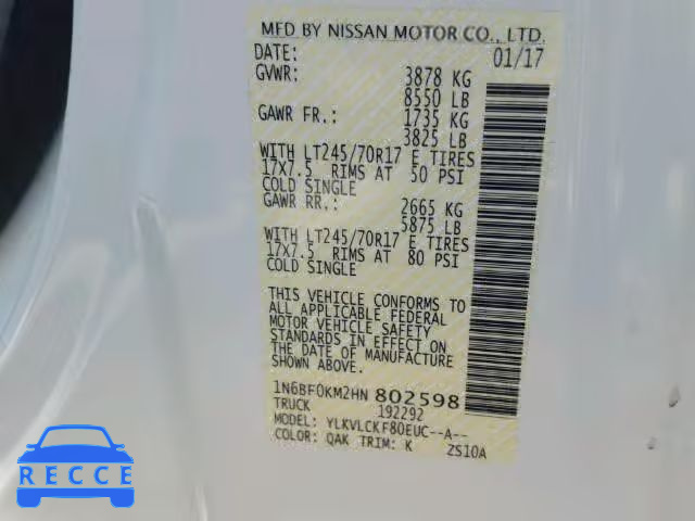 2017 NISSAN NV 1500 S 1N6BF0KM2HN802598 image 9