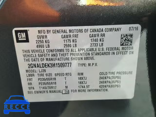 2017 CHEVROLET EQUINOX PR 2GNALDEK3H1509777 image 9