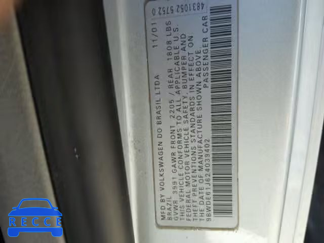 2002 VOLKSWAGEN GTI 9BWDE61J624039402 image 9