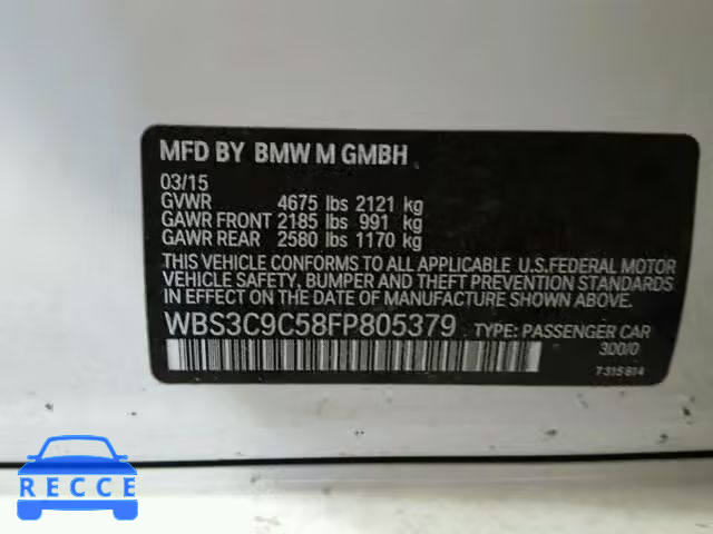 2015 BMW M3 WBS3C9C58FP805379 зображення 9