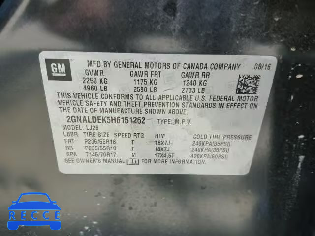 2017 CHEVROLET EQUINOX PR 2GNALDEK5H6151262 Bild 9