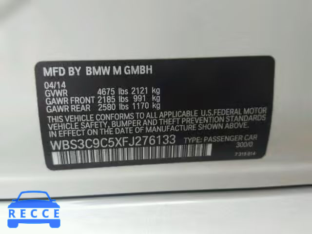 2015 BMW M3 WBS3C9C5XFJ276133 зображення 9