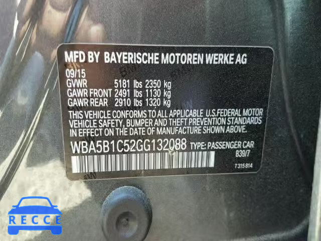 2016 BMW 535I WBA5B1C52GG132088 зображення 9