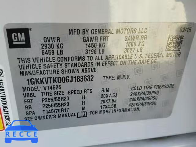 2016 GMC ACADIA DEN 1GKKVTKD0GJ183632 image 9