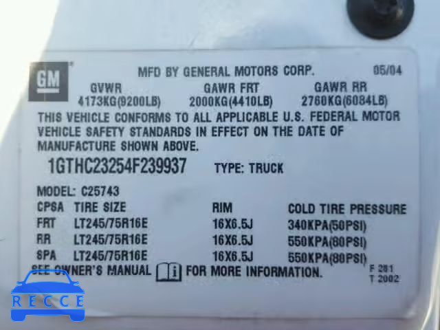 2004 GMC SIERRA C25 1GTHC23254F239937 image 9