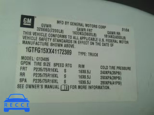 2004 GMC SAVANA G15 1GTFG15XX41172389 зображення 9