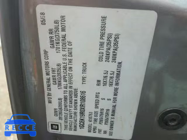 1999 CHEVROLET K1500 1GCEK19R0XR108616 image 9