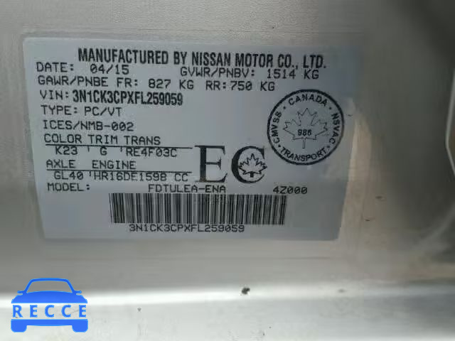 2015 NISSAN MICRA 3N1CK3CPXFL259059 image 9