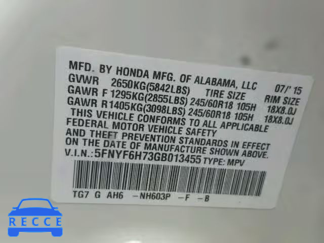 2016 HONDA PILOT EXLN 5FNYF6H73GB013455 image 9