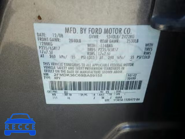 2009 FORD EDGE SE 2FMDK36C69BA59155 image 9