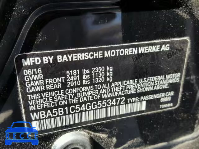 2016 BMW 535I WBA5B1C54GG553472 зображення 9
