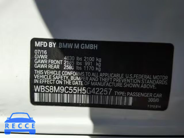 2017 BMW M3 WBS8M9C55H5G42257 image 9