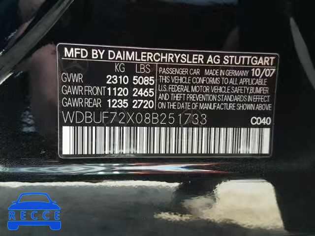 2008 MERCEDES-BENZ E550 WDBUF72X08B251733 image 9