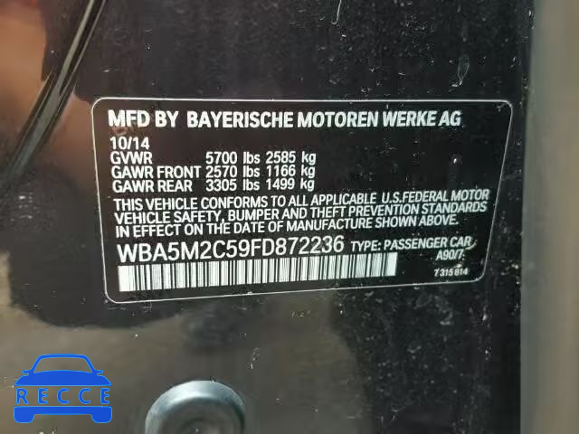 2015 BMW 535I GT WBA5M2C59FD872236 зображення 9