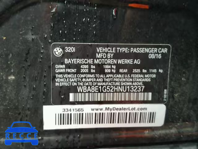 2017 BMW 320 I WBA8E1G52HNU13237 image 9