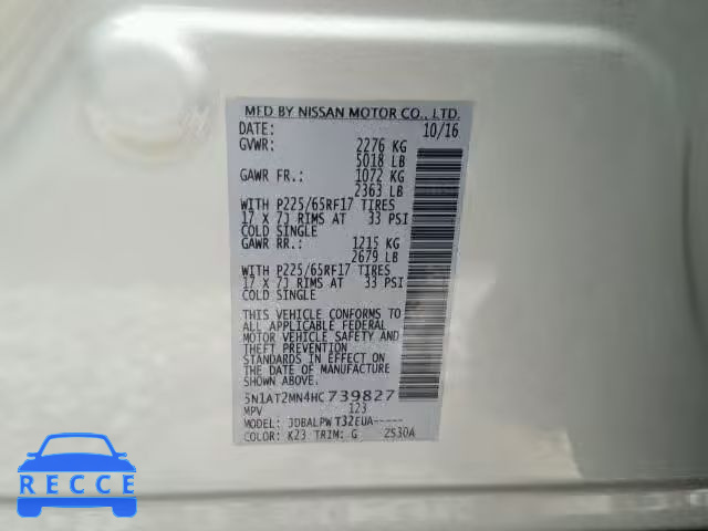 2017 NISSAN ROGUE SV 5N1AT2MN4HC739827 image 9